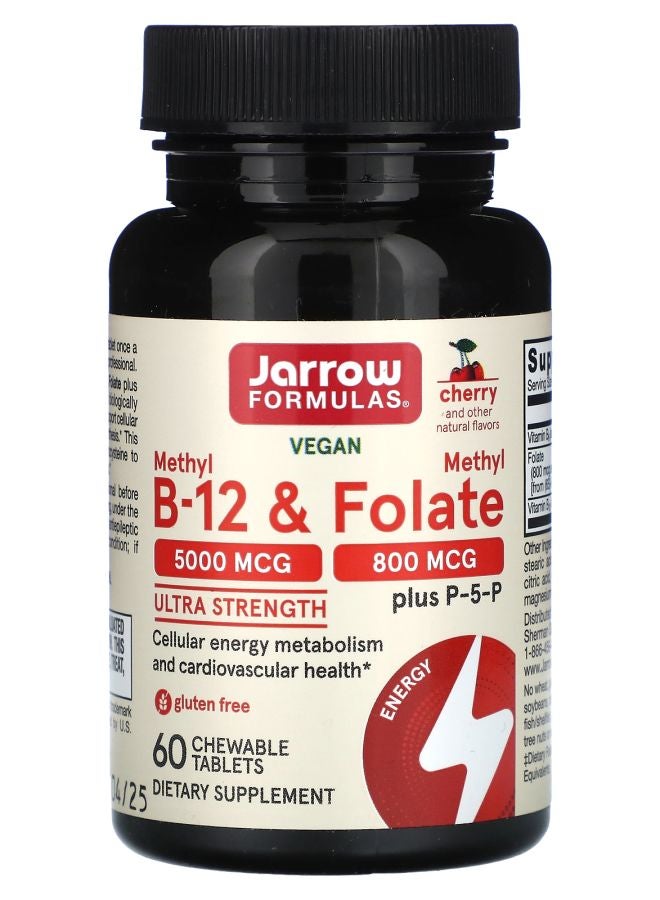 jarrow formulas Vegan Methyl B-12 & Methyl Folate Ultra Strength Cherry 60 Chewable Tablets