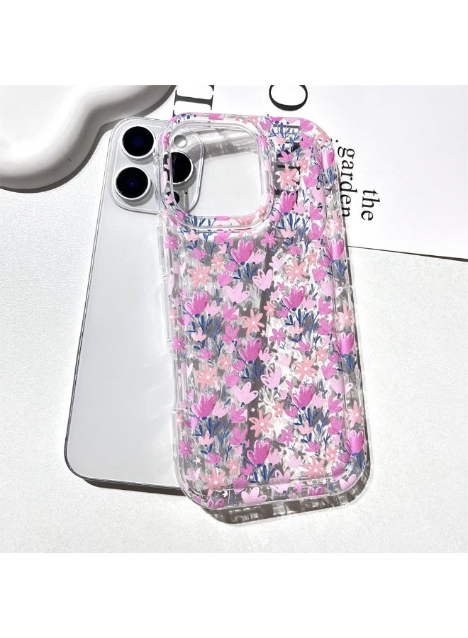 NIBEMINENT Sweet Pink Flowers Protective TPU Case Cover For iPhone 16 Pro Clear - Image 1