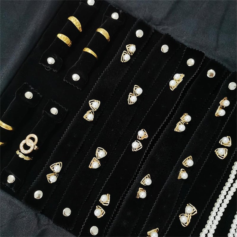 SCIKHEFT Velvet Travel Jewelry Case Roll Bag Organizer for Necklace Bracelet Earrings Ring (Black) (Black(2+6+6)) - Image 5