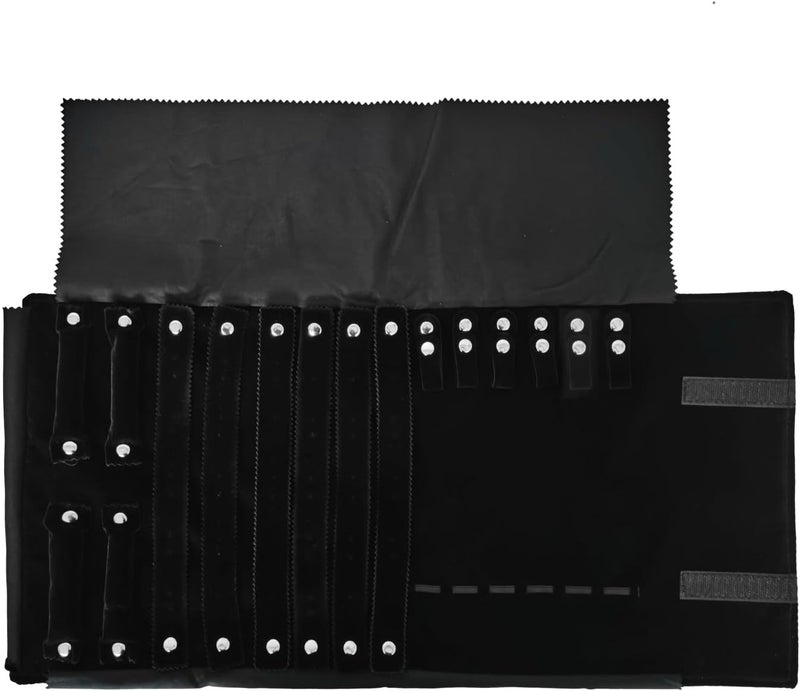 SCIKHEFT Velvet Travel Jewelry Case Roll Bag Organizer for Necklace Bracelet Earrings Ring (Black) (Black(2+6+6)) - Image 1