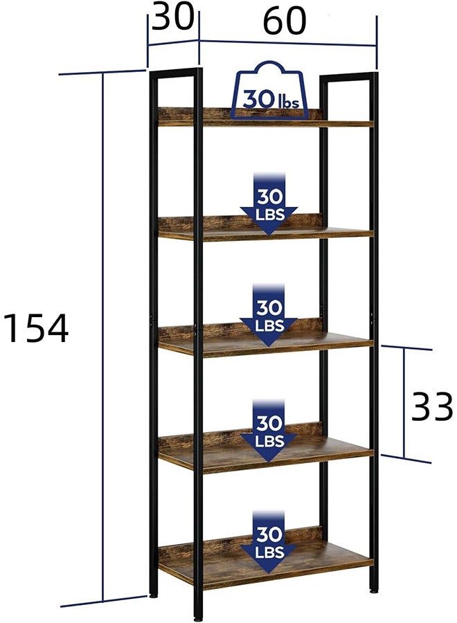 RATSAW 5 Tier Bookshelves Metal Frame Bookcase Free Standing Storage Shelving Organizer Unit for Home Office Bedroom Display Rack for Living Room - Image 3
