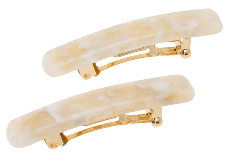 France Luxe Mini Rectangle Barrette Pair - Pavlova White - Image 1