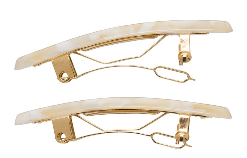 France Luxe Mini Rectangle Barrette Pair - Pavlova White - Image 3