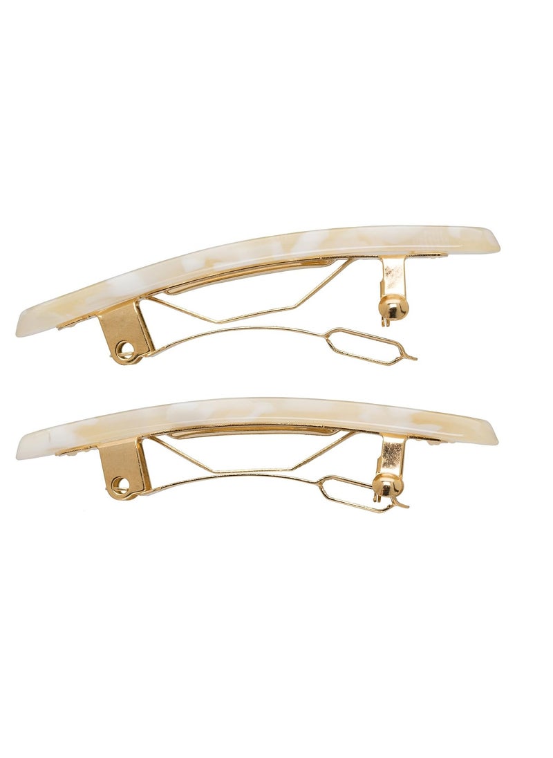 France Luxe France Luxe Mini Rectangle Barrette Pair - Pavlova White  - Image 2