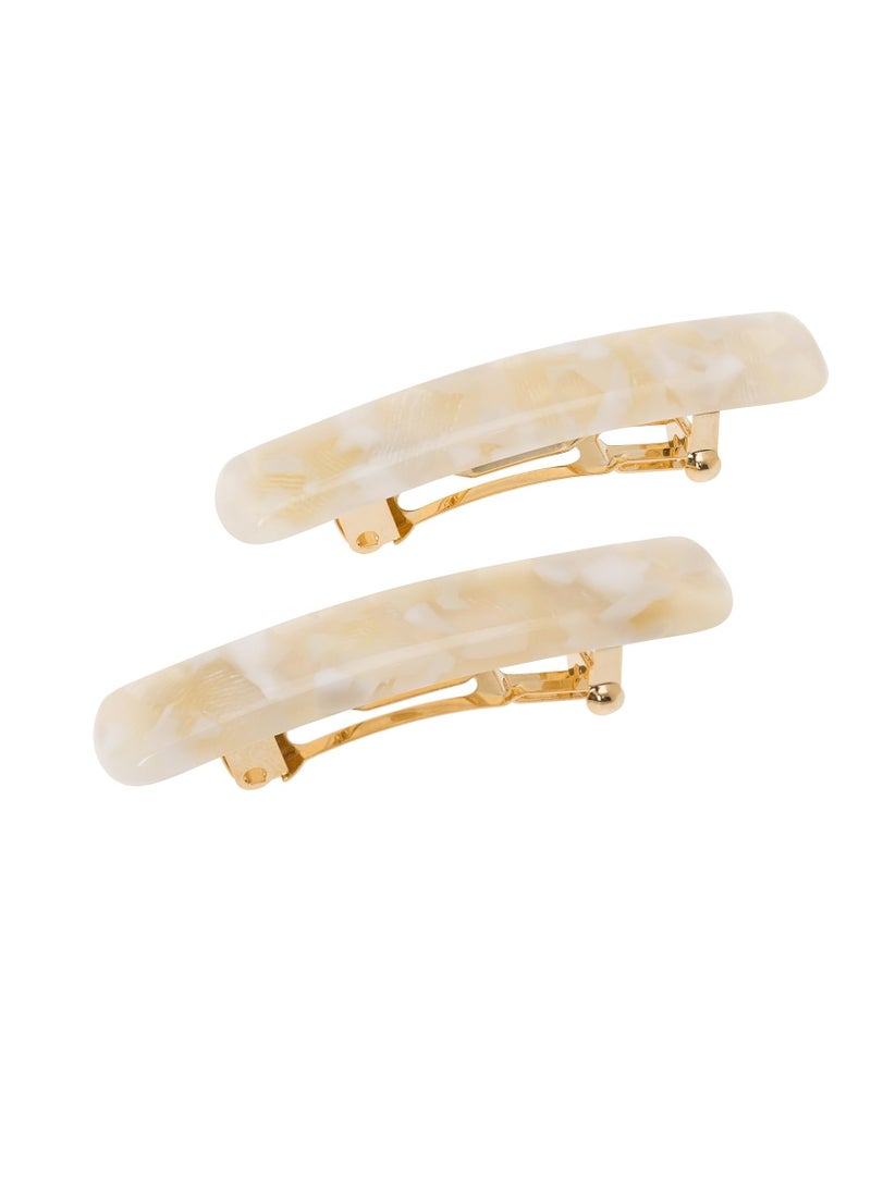 France Luxe France Luxe Mini Rectangle Barrette Pair - Pavlova White  - Image 1