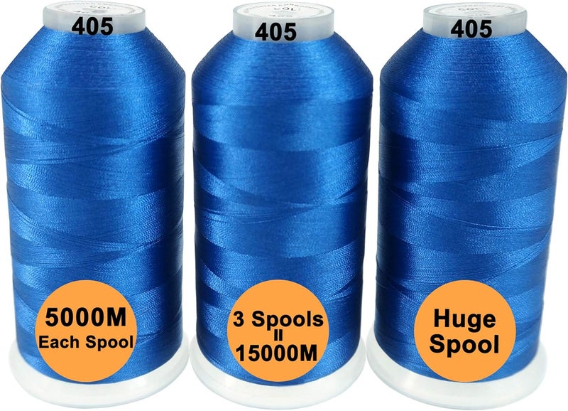 New brothreads - 40 Options- Various Assorted Color Packs of Polyester Embroidery Machine Thread Huge Spool 5000M for All Embroidery Machines -3xBlue - Image 1