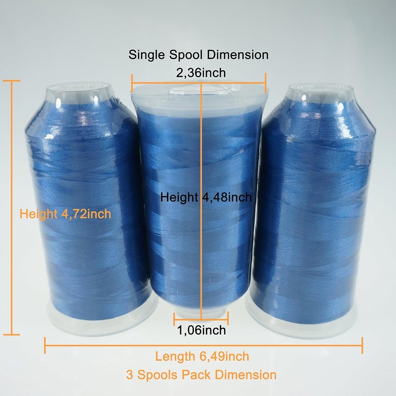 New brothreads - 40 Options- Various Assorted Color Packs of Polyester Embroidery Machine Thread Huge Spool 5000M for All Embroidery Machines -3xBlue - Image 2