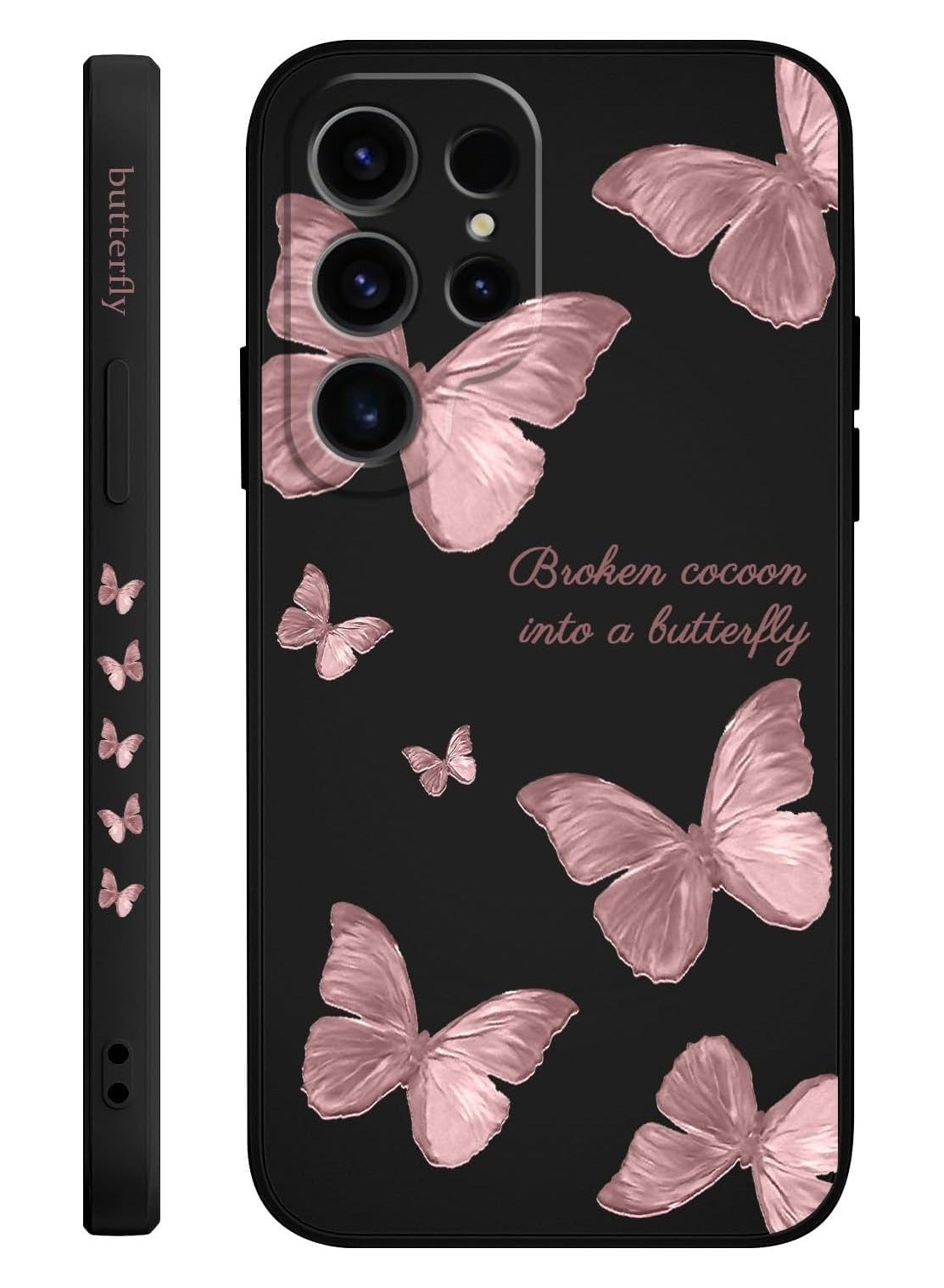 for Samsung Galaxy S24 Ultra Case, Creative Flower Pattern Design Phone Cover Drop Protection Soft Ultra Thin Scratch Resistant Microfiber Lining Inner for Galaxy S24 Ultra-Rose gold butterflies