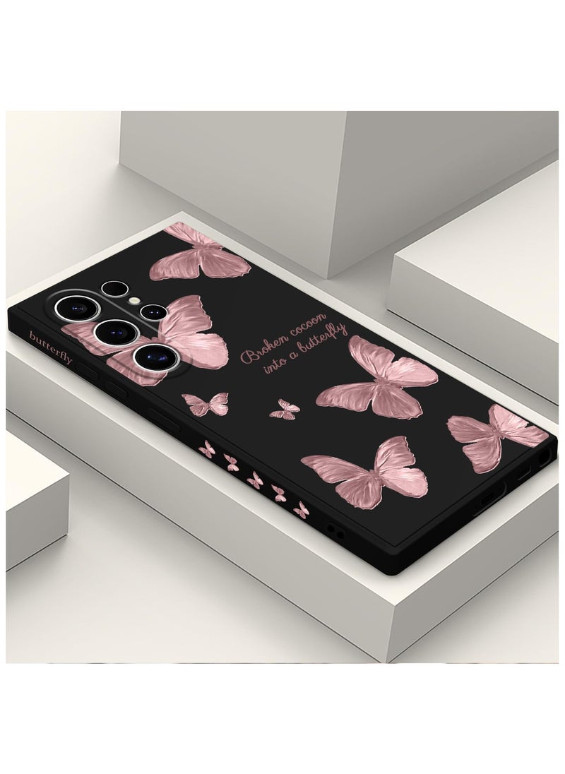 Generic - for Samsung Galaxy S24 Ultra Case, Creative Flower Pattern Design Phone Cover Drop Protection Soft Ultra Thin Scratch Resistant Microfiber Lining Inner for Galaxy S24 Ultra-Rose gold butterflies - Image 1