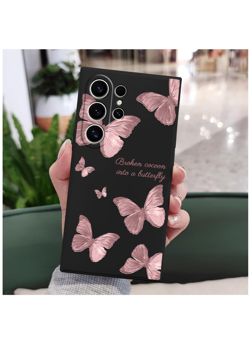 Generic - for Samsung Galaxy S24 Ultra Case, Creative Flower Pattern Design Phone Cover Drop Protection Soft Ultra Thin Scratch Resistant Microfiber Lining Inner for Galaxy S24 Ultra-Rose gold butterflies - Image 1