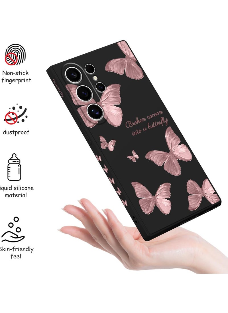 Generic - for Samsung Galaxy S24 Ultra Case, Creative Flower Pattern Design Phone Cover Drop Protection Soft Ultra Thin Scratch Resistant Microfiber Lining Inner for Galaxy S24 Ultra-Rose gold butterflies - Image 1