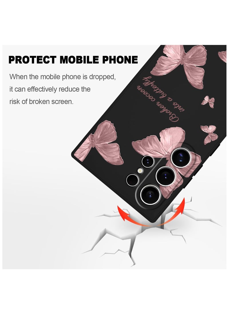 Generic - for Samsung Galaxy S24 Ultra Case, Creative Flower Pattern Design Phone Cover Drop Protection Soft Ultra Thin Scratch Resistant Microfiber Lining Inner for Galaxy S24 Ultra-Rose gold butterflies - Image 1