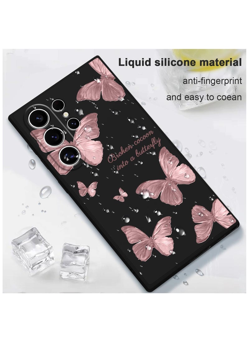 Generic - for Samsung Galaxy S24 Ultra Case, Creative Flower Pattern Design Phone Cover Drop Protection Soft Ultra Thin Scratch Resistant Microfiber Lining Inner for Galaxy S24 Ultra-Rose gold butterflies - Image 1