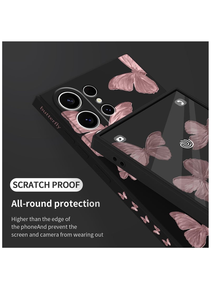 Generic - for Samsung Galaxy S24 Ultra Case, Creative Flower Pattern Design Phone Cover Drop Protection Soft Ultra Thin Scratch Resistant Microfiber Lining Inner for Galaxy S24 Ultra-Rose gold butterflies - Image 1
