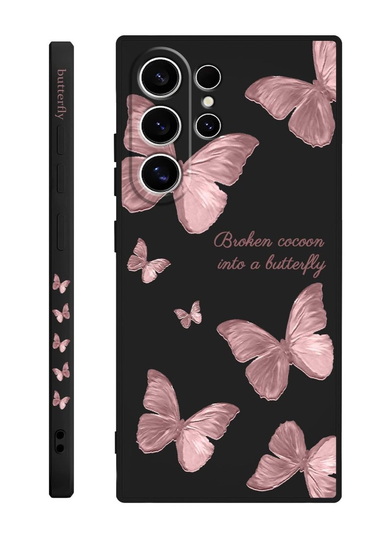 Generic - for Samsung Galaxy S24 Ultra Case, Creative Flower Pattern Design Phone Cover Drop Protection Soft Ultra Thin Scratch Resistant Microfiber Lining Inner for Galaxy S24 Ultra-Rose gold butterflies - Image 1