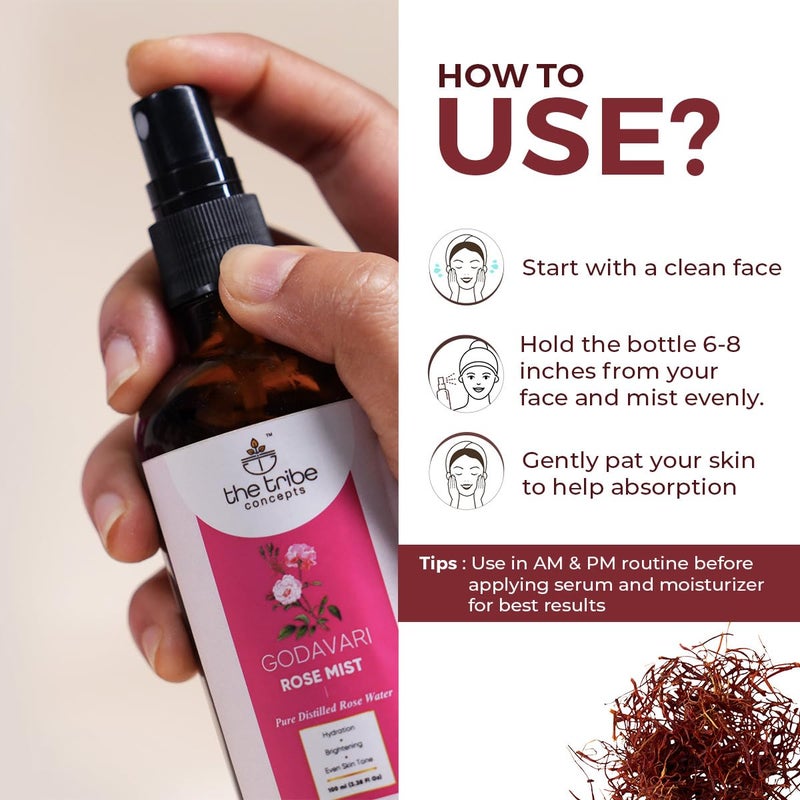 The Tribe Concepts Godavari Rose Mist Face Toner Pure Distilled Rose Water For Hydration Brightening Even Skin Tone 100 ml Pack of 1 - Image 4