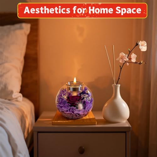 CLTTCLLCT Preserved Roses with Necklace, Long-Lasting Real Flowers in Glass Dome, Mother‘s Day Gifts for Mom, Wife, Girlfriend with Scented Candles for Mother‘s Day (Violet Rose) - Image 5