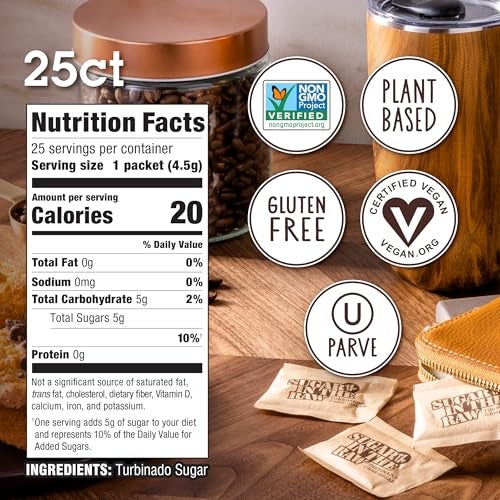 IN THE RAW Sugar In The Raw Turbinado Cane Sugar Packets, 25 Ct, Pure, All-Natural Turbinado Sugar, Non-GMO Project Verified, Kosher, Vegan and Gluten Free - Image 4