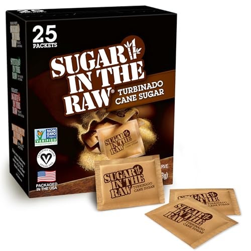 IN THE RAW Sugar In The Raw Turbinado Cane Sugar Packets, 25 Ct, Pure, All-Natural Turbinado Sugar, Non-GMO Project Verified, Kosher, Vegan and Gluten Free - Image 1