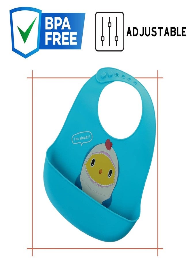 GUCHIGU Silicone Baby Bibs Easily Wipe Clean - Comfortable Soft Super Light Weight Waterproof 6 Loop Adjustable Feeding Bib for Babies Keeps Stains Off (Multicolor Set) (IamShark-Blue) - Image 4