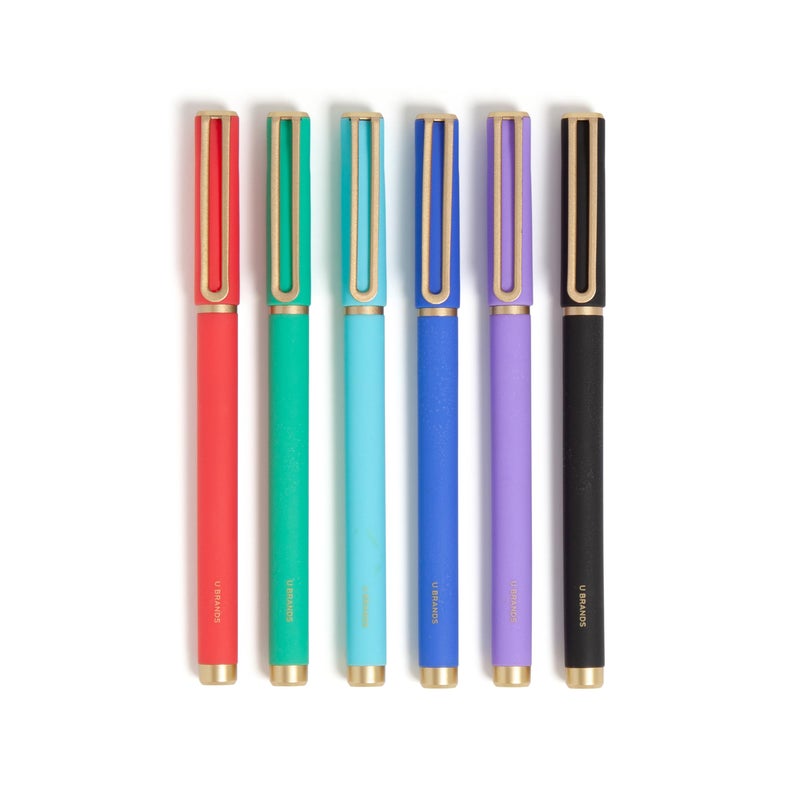U Brands Catalina Felt Tip Pens, Set of 6 Assorted Color Ink Pens, Soft Touch Bright Tones, Medium (0.7 mm) Point - Image 1