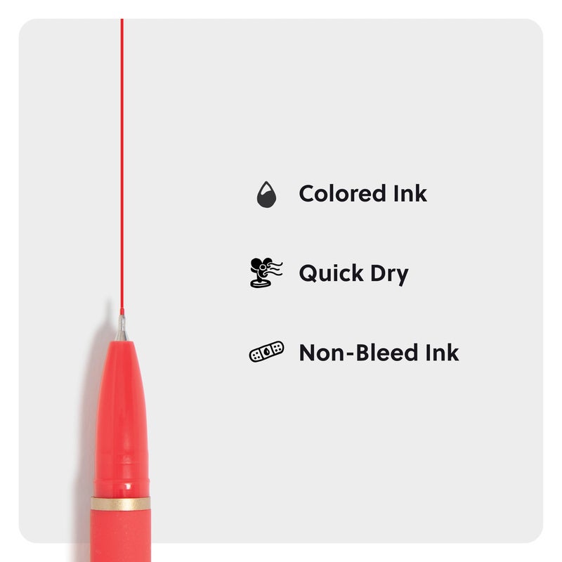 U Brands Catalina Felt Tip Pens, Set of 6 Assorted Color Ink Pens, Soft Touch Bright Tones, Medium (0.7 mm) Point - Image 4