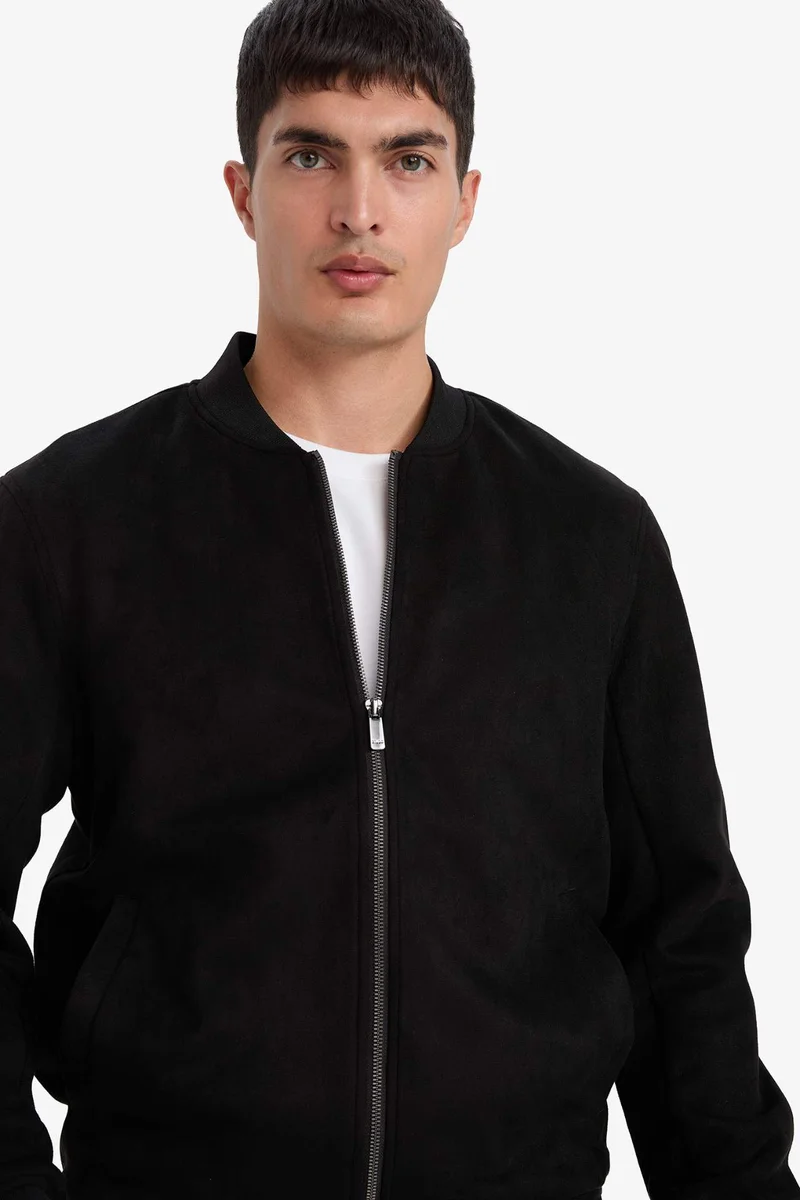 Defacto  Slim Fit Zippered Lined Suede Bomber Jacket for Men | Best Price UAE