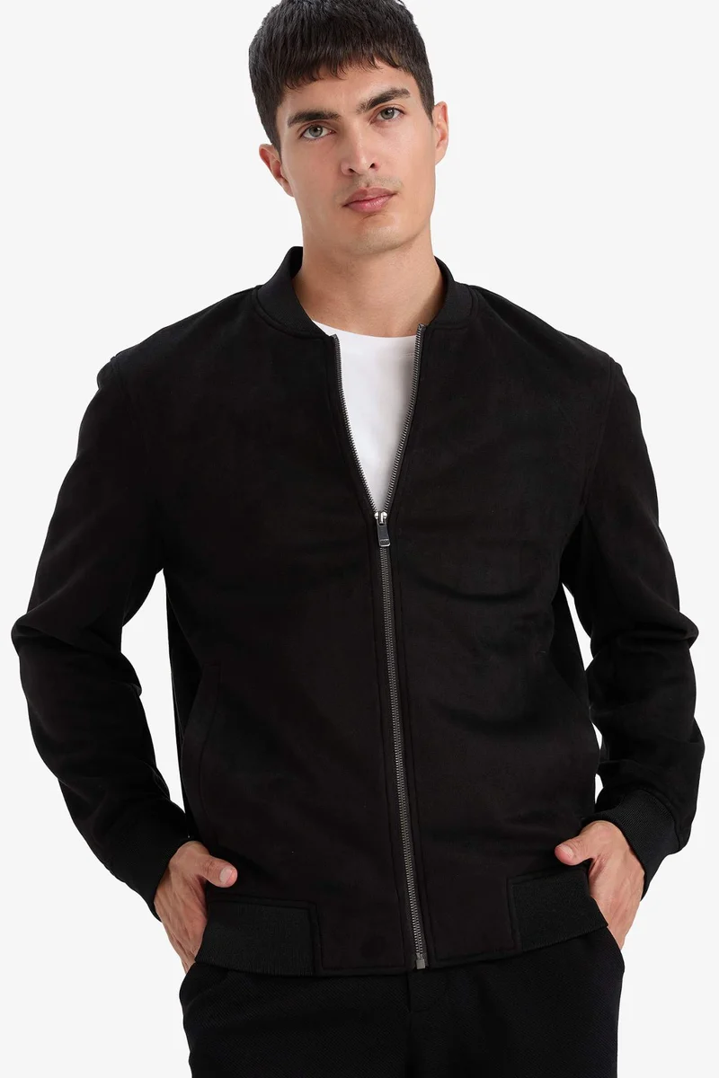 DeFacto Slim Fit Zippered Lined Suede Bomber Jacket
