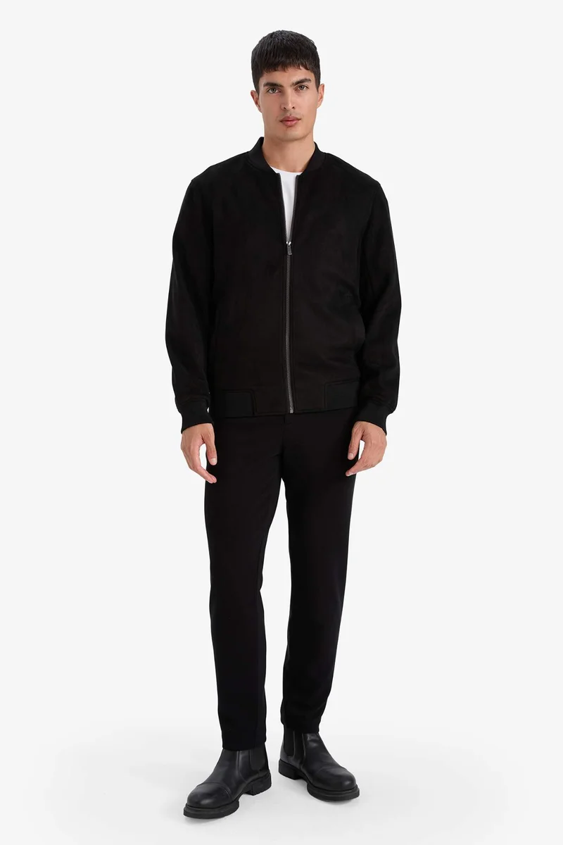 DeFacto Slim Fit Zippered Lined Suede Bomber Jacket