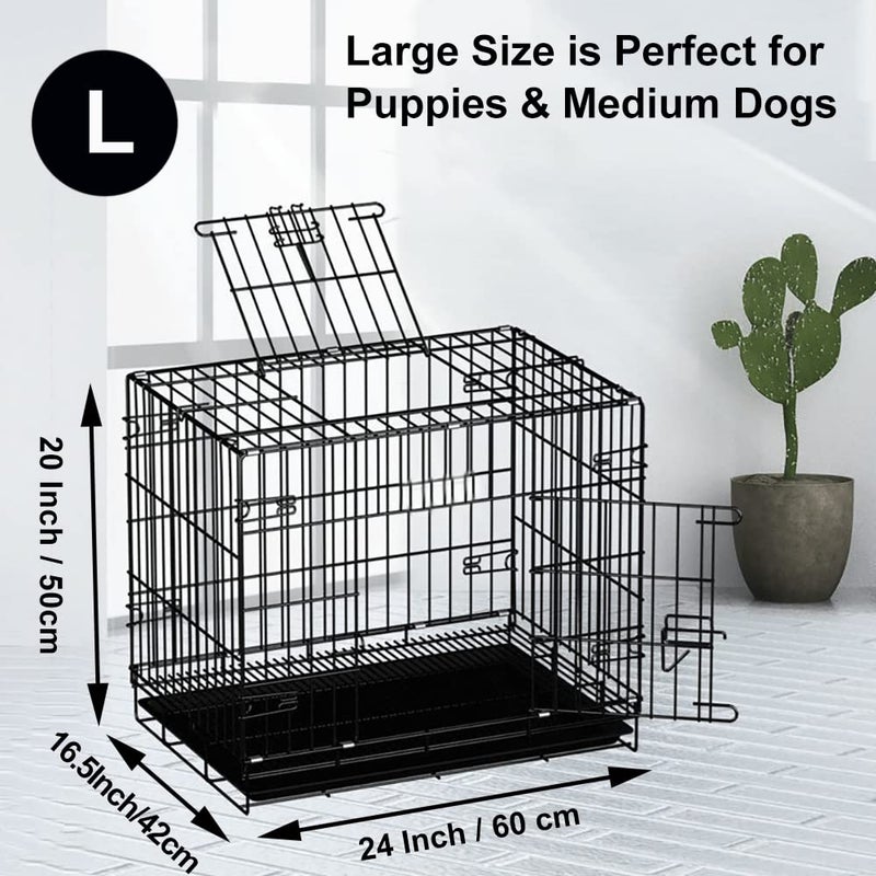 Dog Crates For Small Medium And Large Dogs 23 6 Pet Cage Single Door Best For Pets Wire Metal Kennel Cages With Divider Panel And Tray In Door Foldable And Portable For Animal Out Door Travel - Image 2