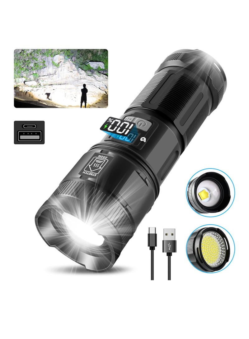Rechargeable Flashlight, High Lumens LED Flashlights With COB Work Light, Lightweight And Portable Torch Light, Powerful Handheld Flashlights For Camping Hiking, (1pc, Black) - Image 1