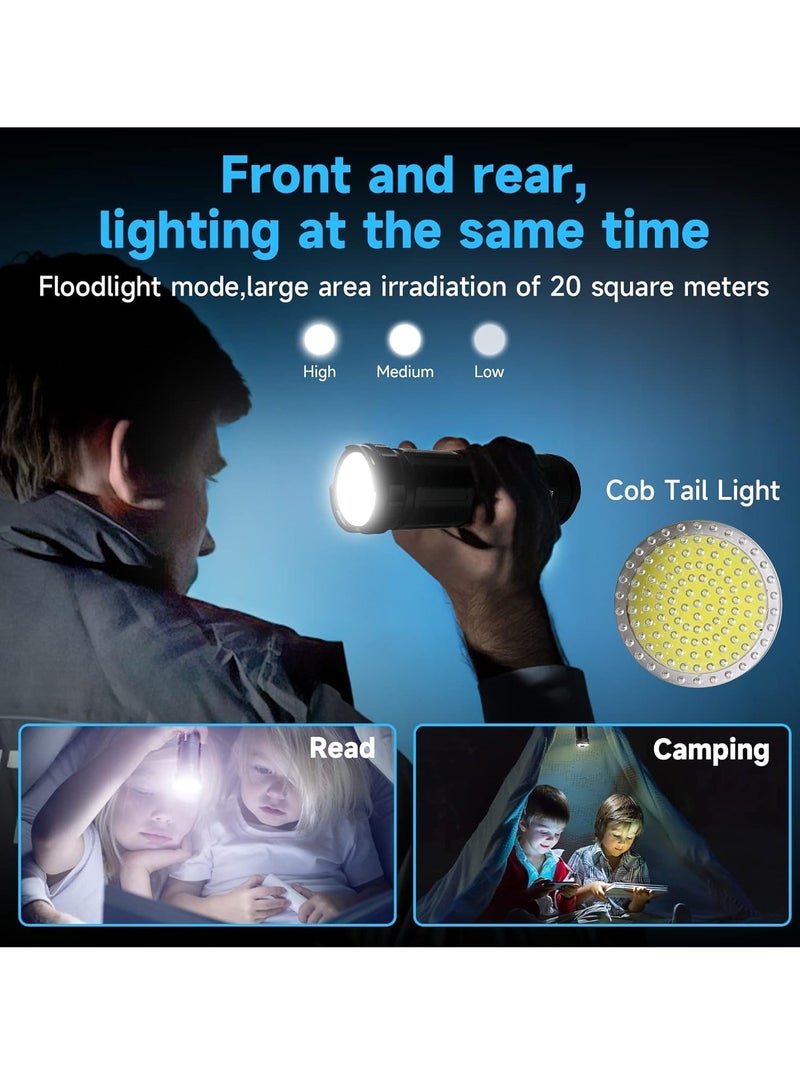 Rechargeable Flashlight, High Lumens LED Flashlights With COB Work Light, Lightweight And Portable Torch Light, Powerful Handheld Flashlights For Camping Hiking, (1pc, Black) - Image 4