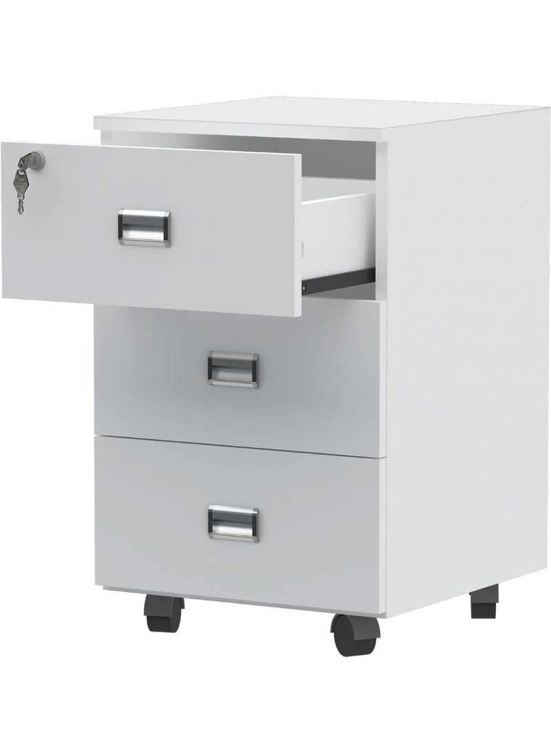 Mobile storage unit with three drawers, made of MDF with a melamine surface and wheels; office cabinet for documents and supplies. - Image 1