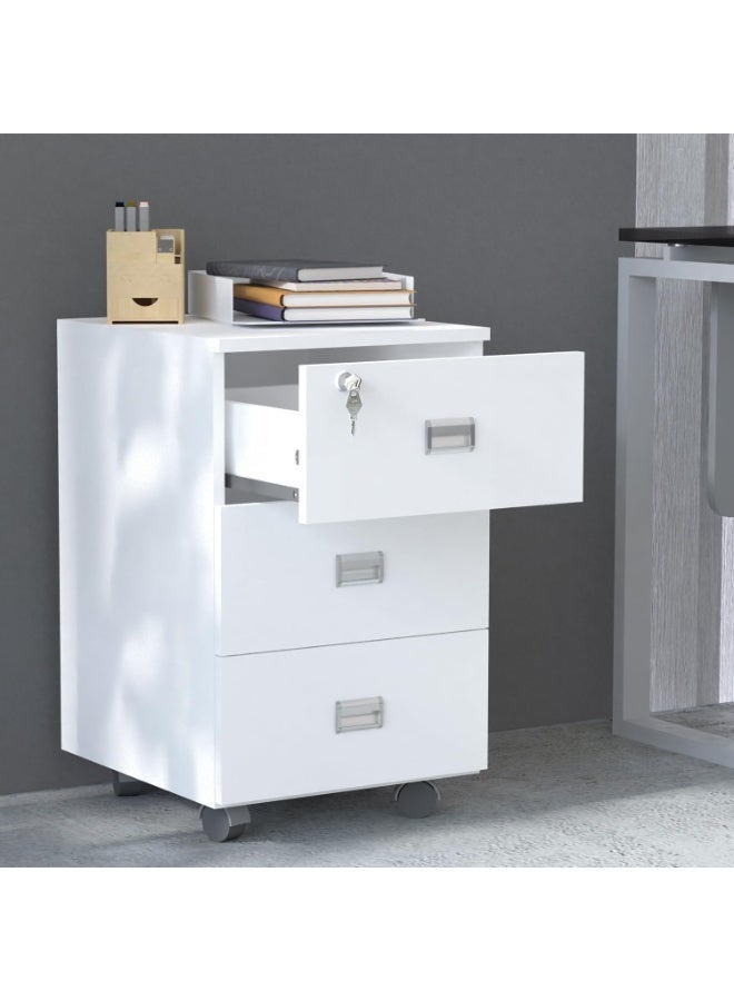 Mobile storage unit with three drawers, made of MDF with a melamine surface and wheels; office cabinet for documents and supplies. - Image 2