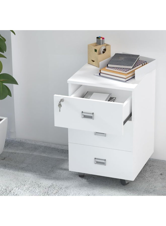 Mobile storage unit with three drawers, made of MDF with a melamine surface and wheels; office cabinet for documents and supplies. - Image 5