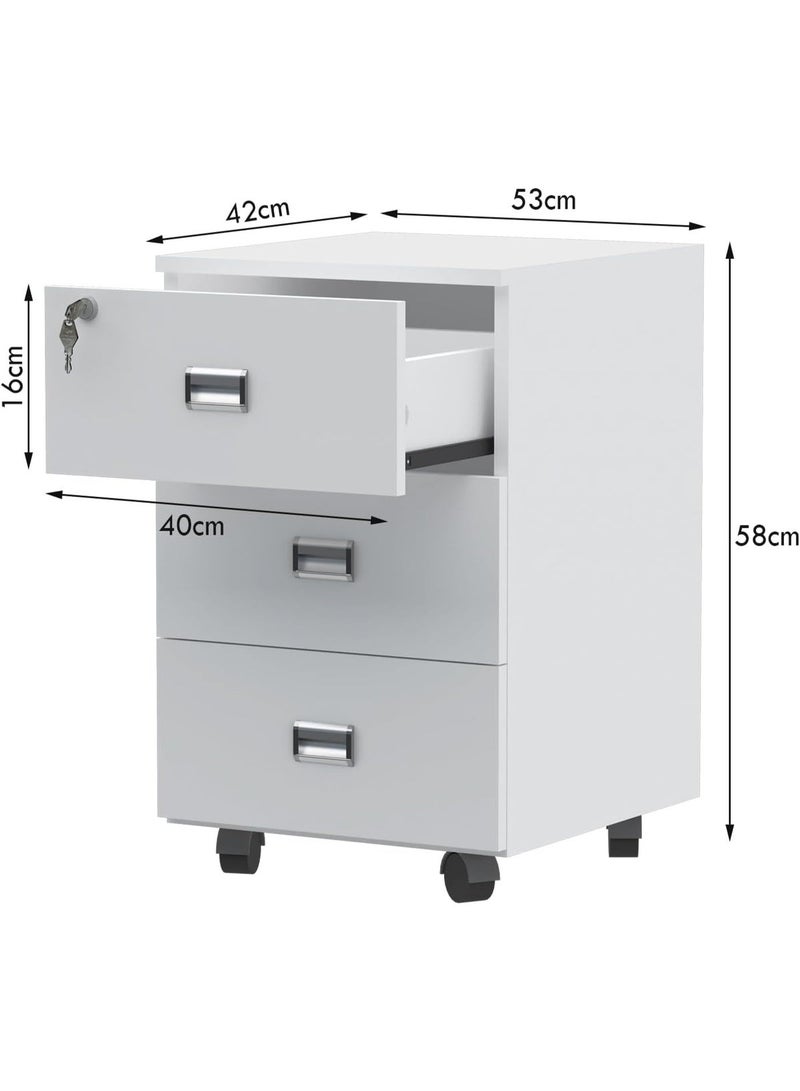 Mobile storage unit with three drawers, made of MDF with a melamine surface and wheels; office cabinet for documents and supplies. - Image 3