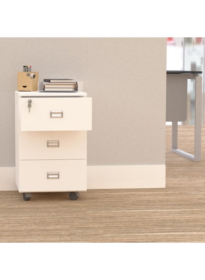 Mobile storage unit with three drawers, made of MDF with a melamine surface and wheels; office cabinet for documents and supplies. - Image 4