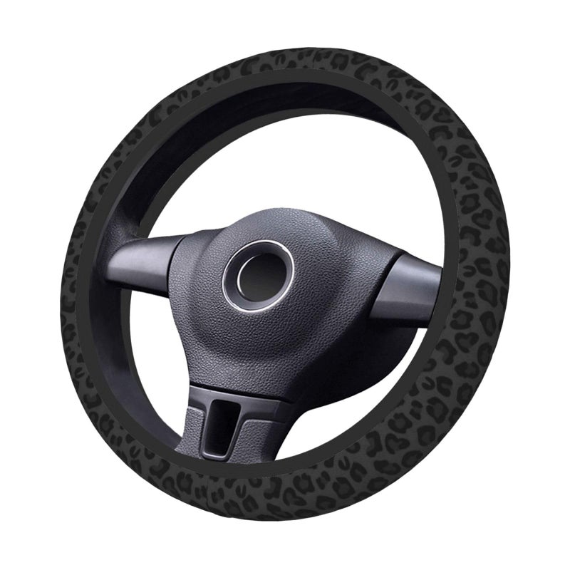 KARREAL Black Leopard Print Cheetah Elastic Steering Wheel Cover, Non-Slip Breathable Neoprene Steering Wheel Covers, Women Leopard Car Accessories, Universal 15 Inch Fit Auto, Suvs, Truck - Image 2
