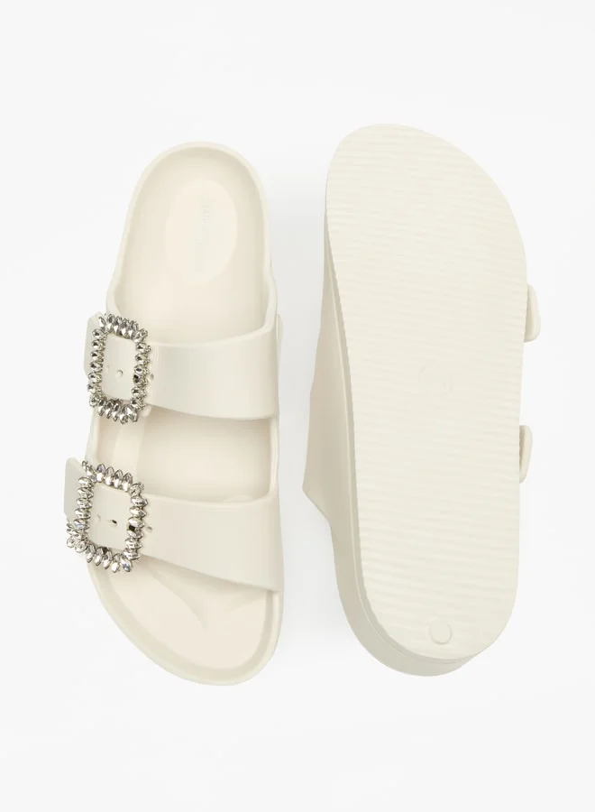Flora Bella By Shoexpress Solid Slip-On Sandal with Embellished Buckle