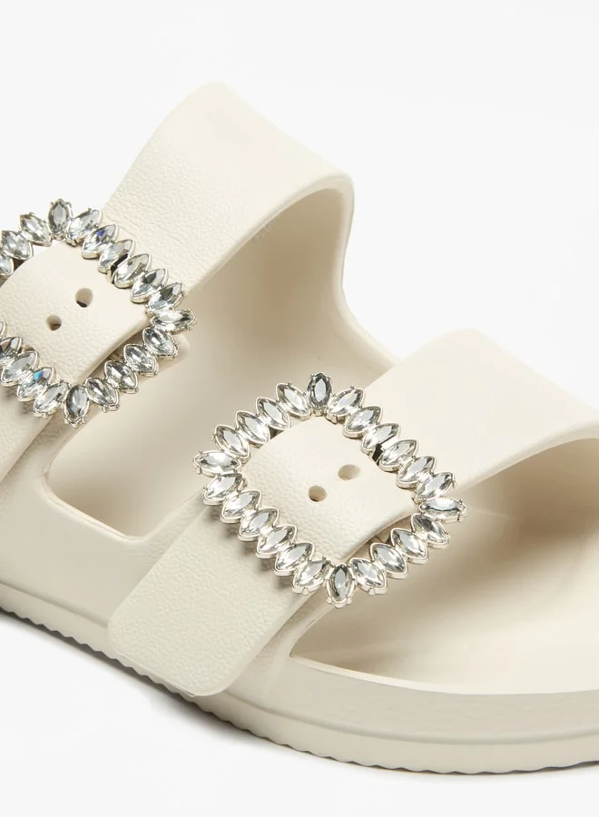 Flora Bella By Shoexpress Solid Slip-On Sandal with Embellished Buckle