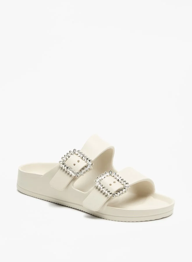 Flora Bella By Shoexpress Solid Slip-On Sandal with Embellished Buckle