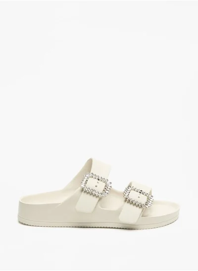 Flora Bella By Shoexpress Solid Slip-On Sandal with Embellished Buckle