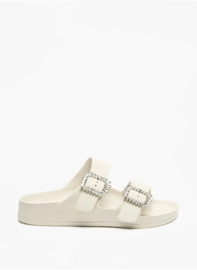 Flora Bella By Shoexpress Solid Slip-On Sandal with Embellished Buckle