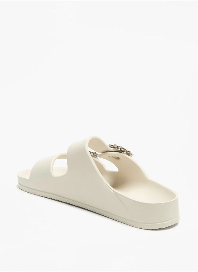 Flora Bella By Shoexpress Solid Slip-On Sandal with Embellished Buckle