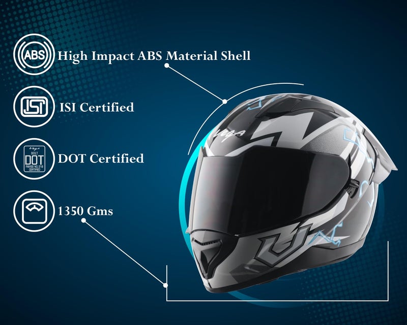 Vega Rapid Flash D/V Full Face Riding Helmet with Spoiler, Extra Smoke Visor, Lightweight Shell, Comfortable Liner, Shock Absorbing Interior, Ventilated Fit, and Modern Black Grey Styling Black Grey-M - Image 3