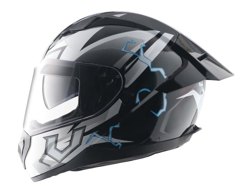 Vega Rapid Flash D/V Full Face Riding Helmet with Spoiler, Extra Smoke Visor, Lightweight Shell, Comfortable Liner, Shock Absorbing Interior, Ventilated Fit, and Modern Black Grey Styling Black Grey-M - Image 1