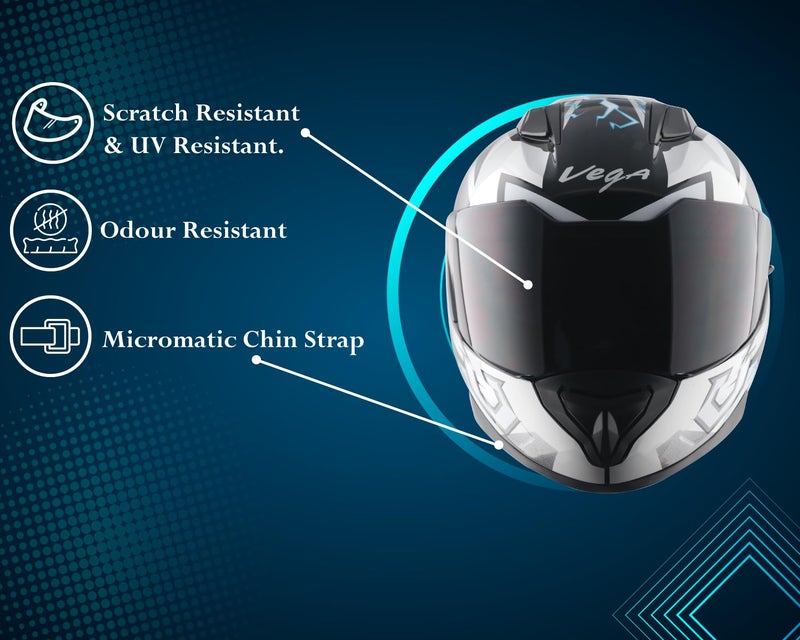 Vega Rapid Flash D/V Full Face Riding Helmet with Spoiler, Extra Smoke Visor, Lightweight Shell, Comfortable Liner, Shock Absorbing Interior, Ventilated Fit, and Modern Black Grey Styling Black Grey-M - Image 5