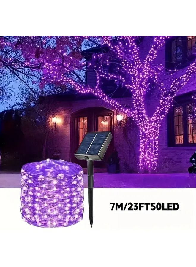 7M 50LED Purple Solar Fairy Lights Water Resistant IP54 Outdoor String For Garden - Image 1