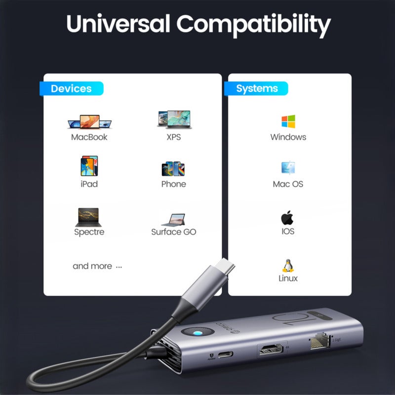 مرسح USB-C: 8 منافذ رمادي - محطة توصيل نقل بيانات عالي السرعة 10 جيجابت في الثانية لأجهزة اللابتوب، ماك بوك، سيرفيس، لينوفو، إتش بي - Image 4