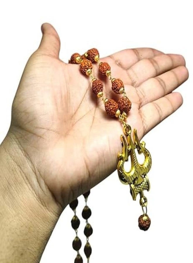 assortify Rudraksha Mala Necklace with Trishool Pendant, Natural Brown Beads with Gold-Toned Accents, Spiritual Protection Jewellery - Image 2